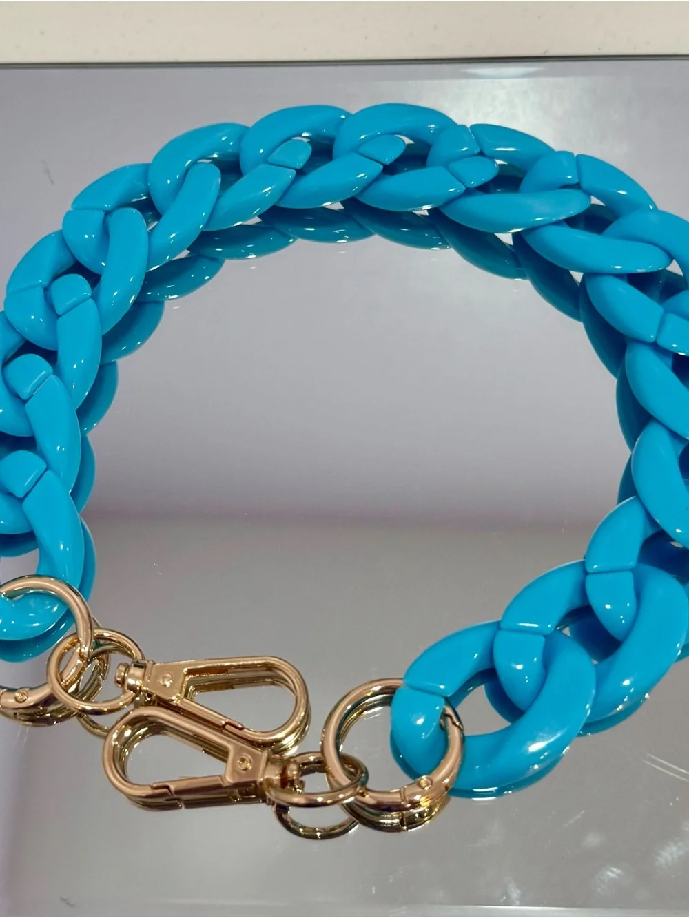 New Slim Robin Egg Blue 18 inch Bag Chain Gold Hardware